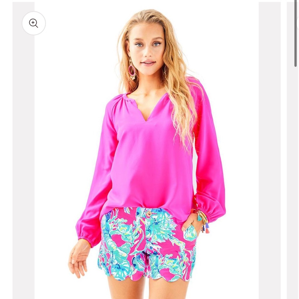 LILLY PULITZER 5 Inch Buttercup Stretch Twill Short Palm Beach Print Sz 2